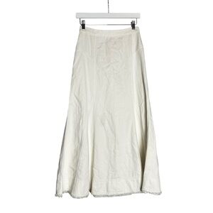 Madewell Fluted Midi Skirt in Tile White 100% Cotton Raw Hem Size 25